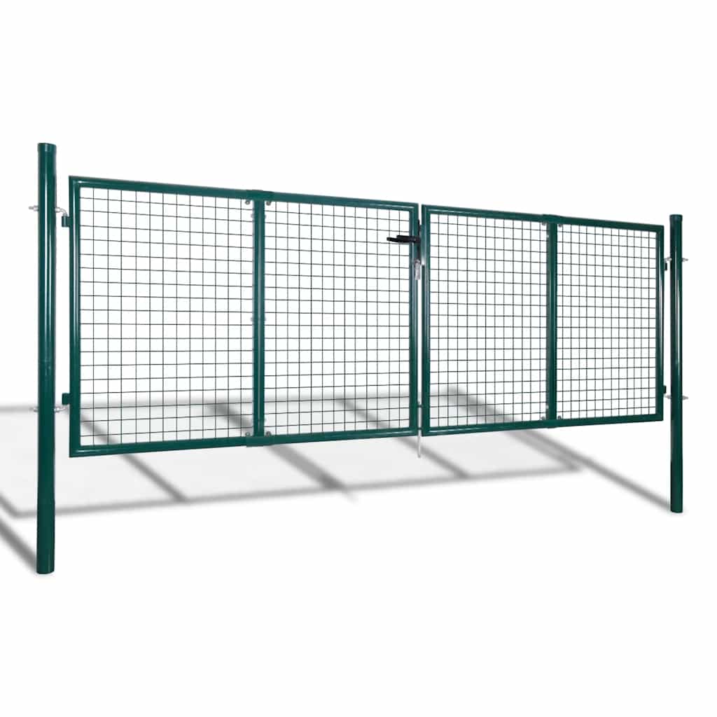 vidaXL Fence Gate Steel 300x125 cm Green 2