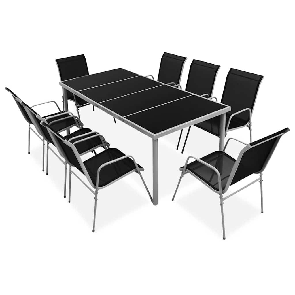 43306 vidaXL 9 Piece Outdoor Dining Set Steel Black 1