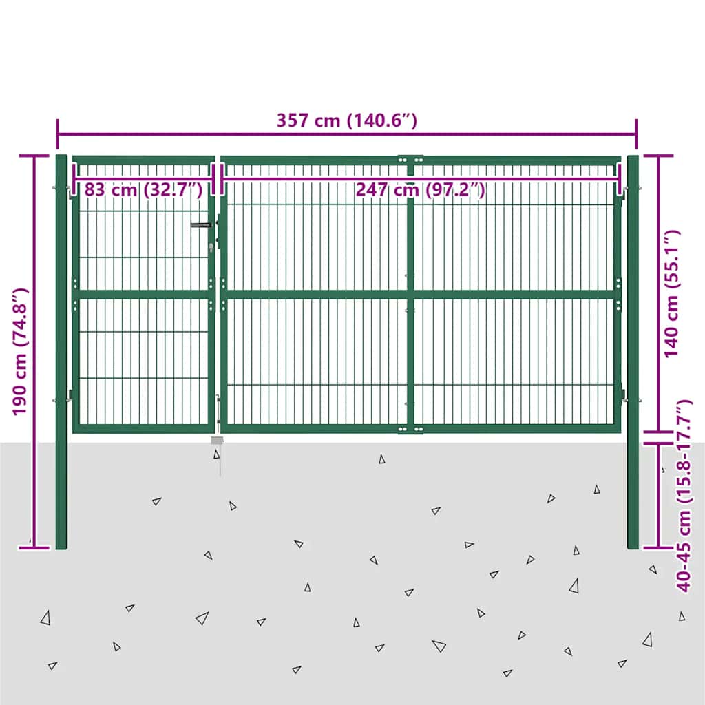 Garden Gate with Posts Steel 350 x 140 cm
