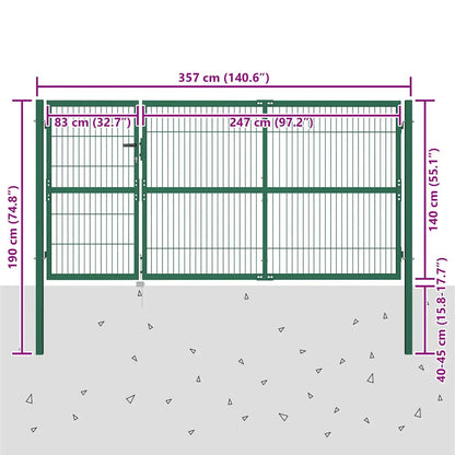 Garden Gate with Posts Steel 350 x 140 cm