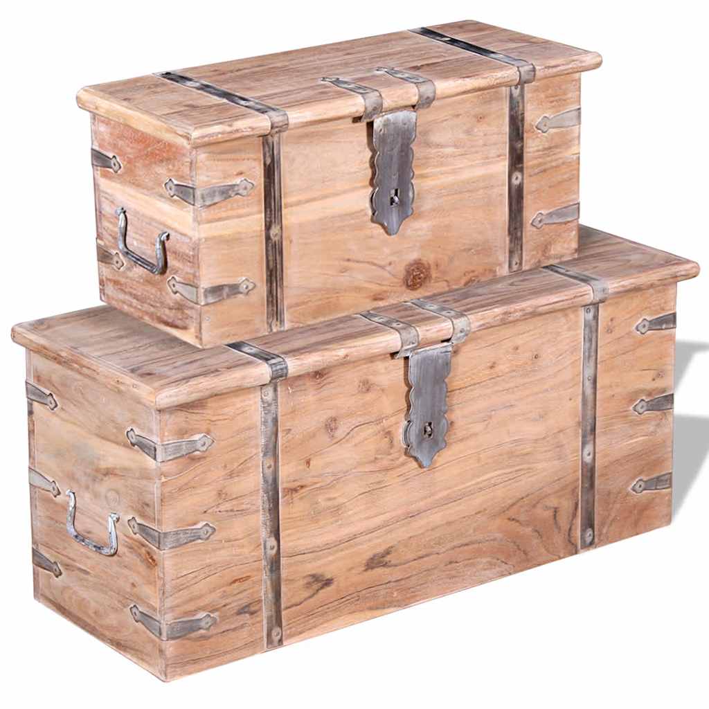vidaXL Two Piece Storage Chest Set Acacia Wood 2