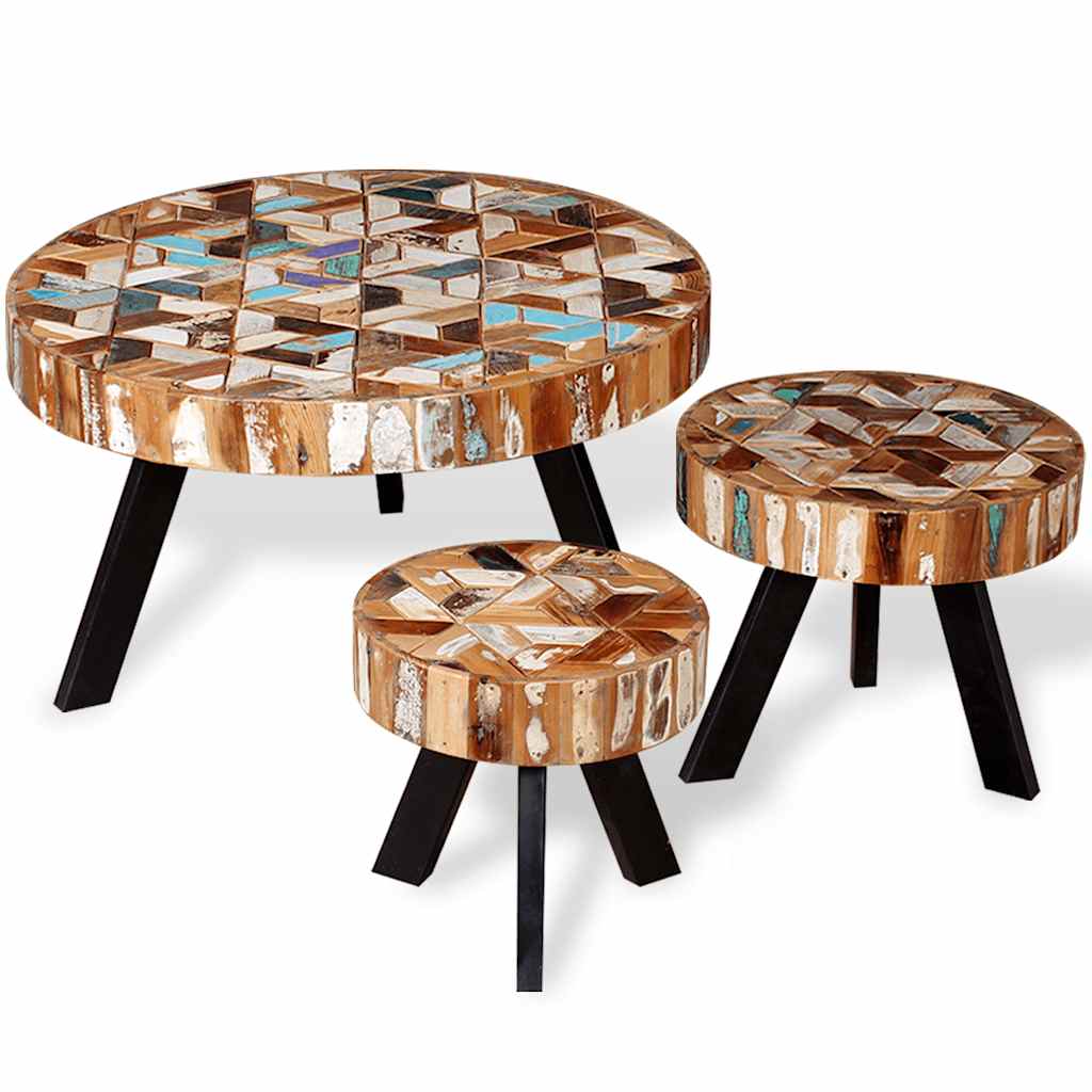 vidaXL Three Piece Coffee Table Set Solid Reclaimed Wood 1