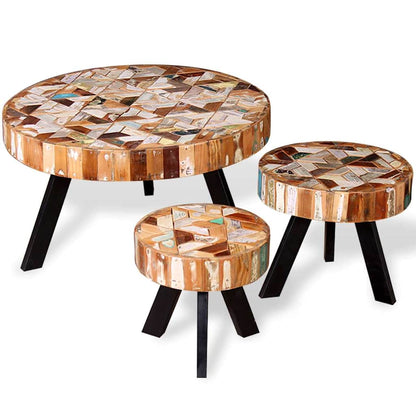 vidaXL Three Piece Coffee Table Set Solid Reclaimed Wood 2