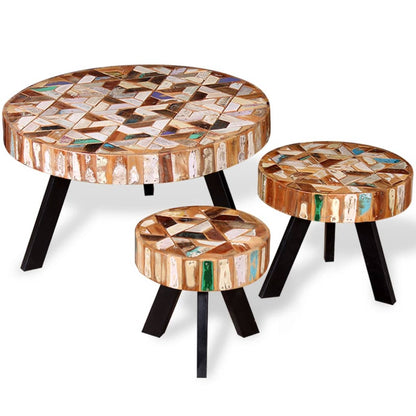 vidaXL Three Piece Coffee Table Set Solid Reclaimed Wood 3