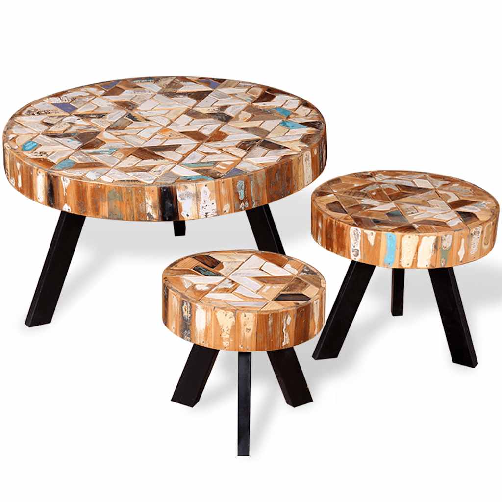 vidaXL Three Piece Coffee Table Set Solid Reclaimed Wood 4