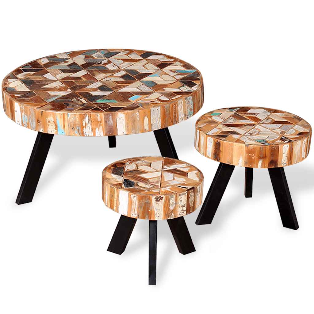 vidaXL Three Piece Coffee Table Set Solid Reclaimed Wood 5