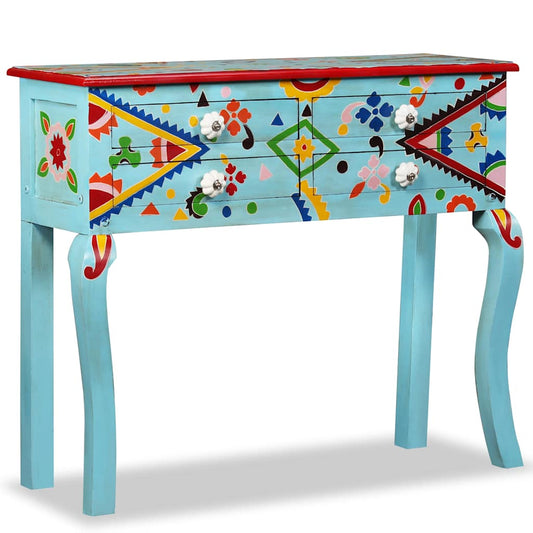 Console Table Solid Mango Wood Hand Painted Blue