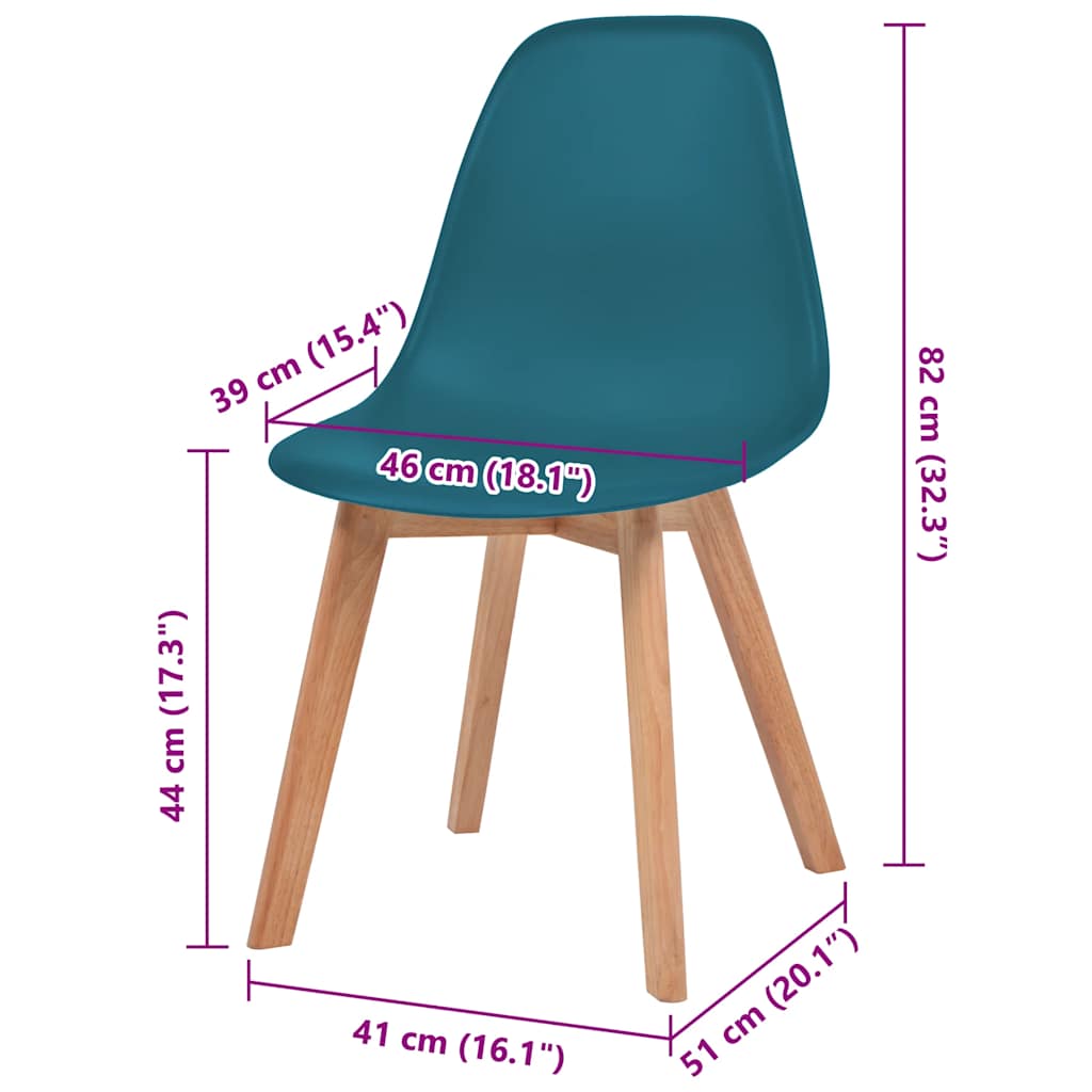 vidaXL Dining Chair | Set of 6 | Turquoise | Plastic seat and rubberwood legs 6