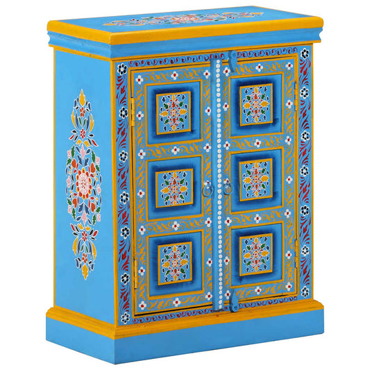 244838 vidaXL Sideboard Solid Mango Wood Turquoise Hand Painted 1