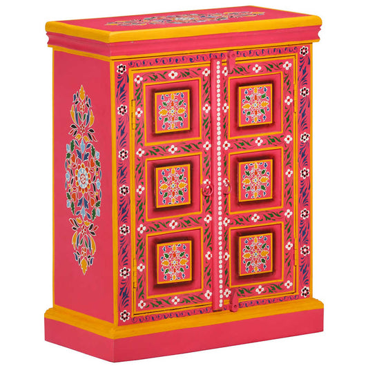 244839 vidaXL Sideboard Solid Mango Wood Pink Hand Painted 1