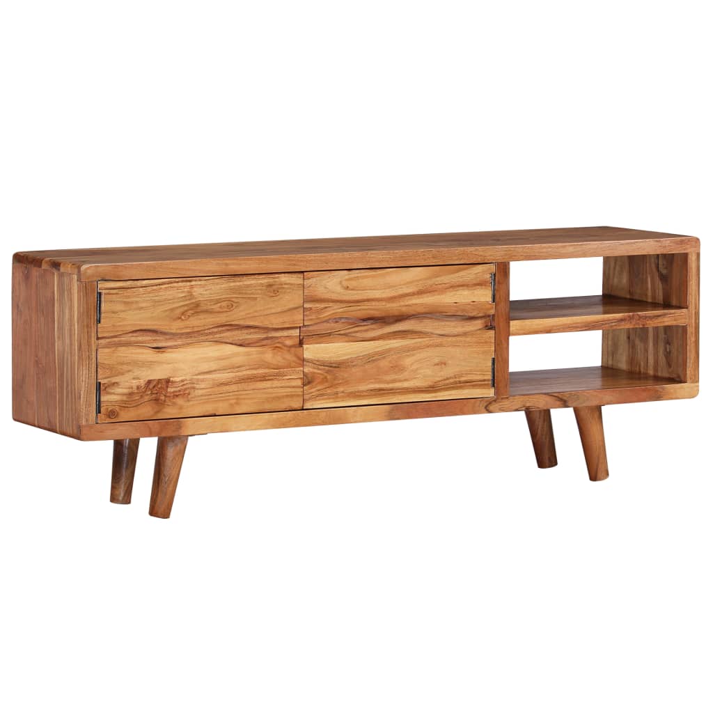 244973 vidaXL TV Cabinet Solid Acacia Wood with Carved Doors 117x30x40 cm 1