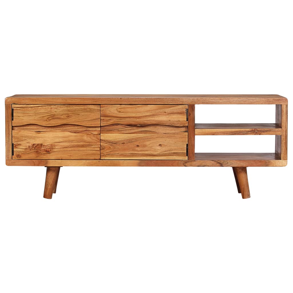 244973 vidaXL TV Cabinet Solid Acacia Wood with Carved Doors 117x30x40 cm 2