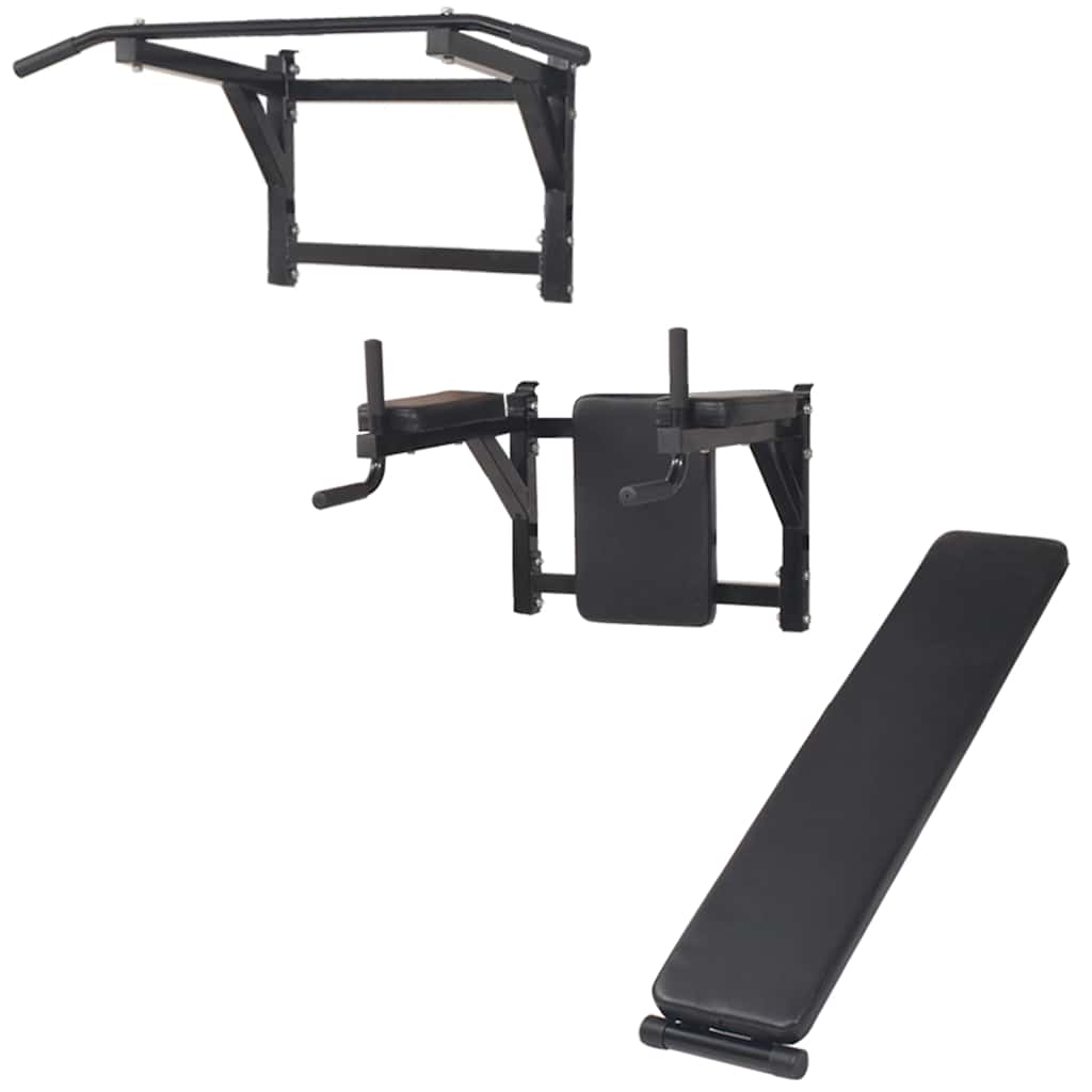 91367 vidaXL Wall-mounted Multi-functional Fitness Power Tower Black 2