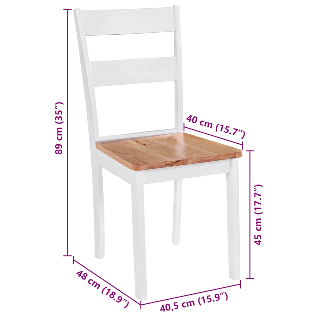 vidaXL Dining Chair | Set of 4 | White and natural wood | Solid Rubberwood 6