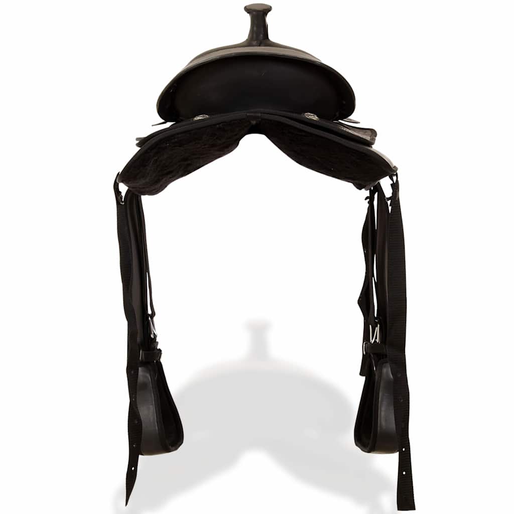 91353 vidaXL Western Saddle, Headstall&Breast Collar Real Leather 16" Black 3
