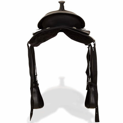 91353 vidaXL Western Saddle, Headstall&Breast Collar Real Leather 16" Black 3