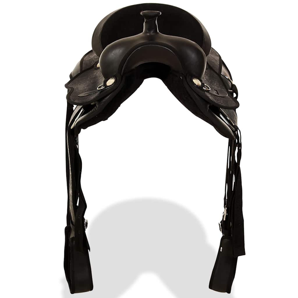 91353 vidaXL Western Saddle, Headstall&Breast Collar Real Leather 16" Black 2