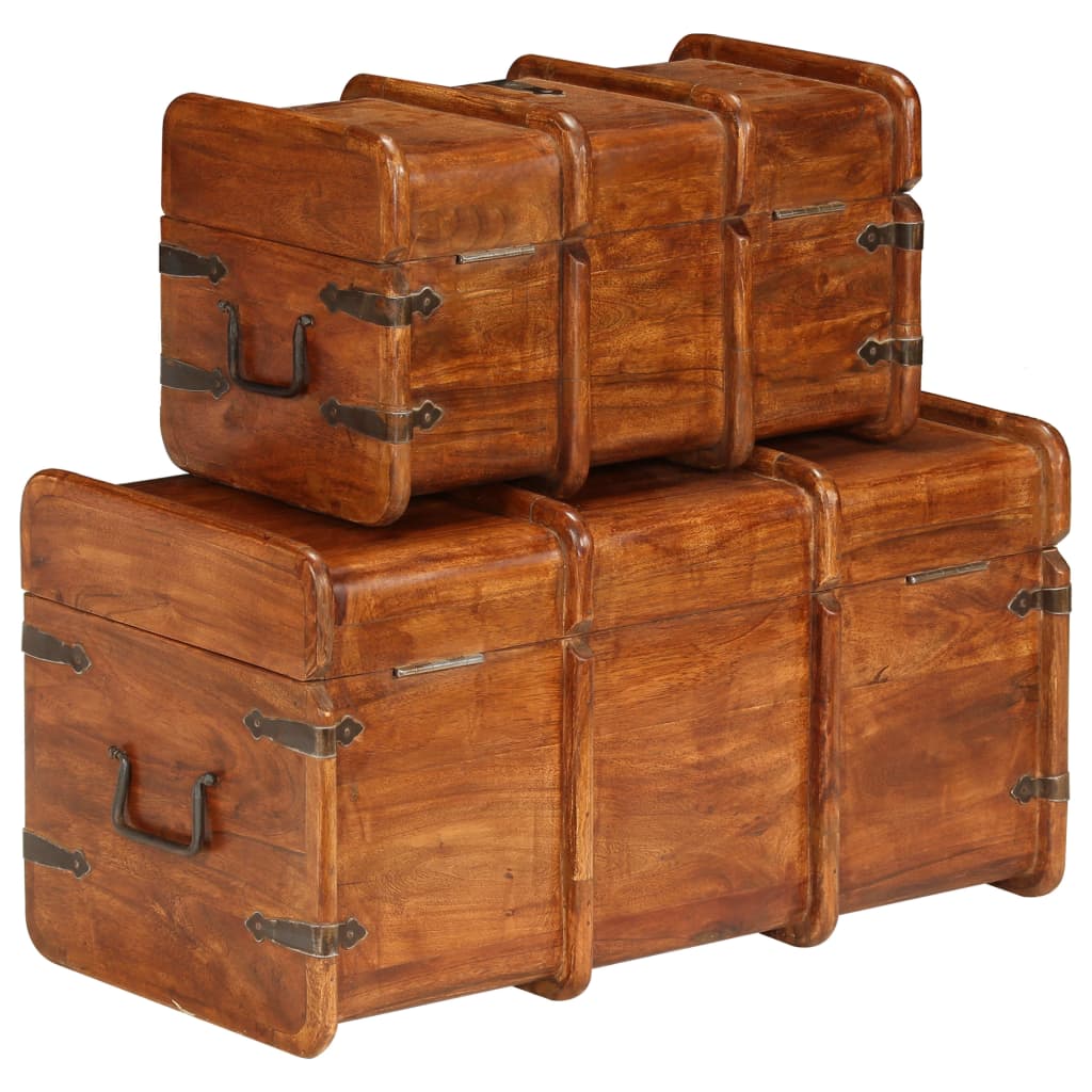 vidaXL Treasure Chest Set 2 Pieces Solid Acacia Wood Honey Finish 3