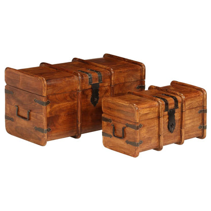 vidaXL Treasure Chest Set 2 Pieces Solid Acacia Wood Honey Finish 4