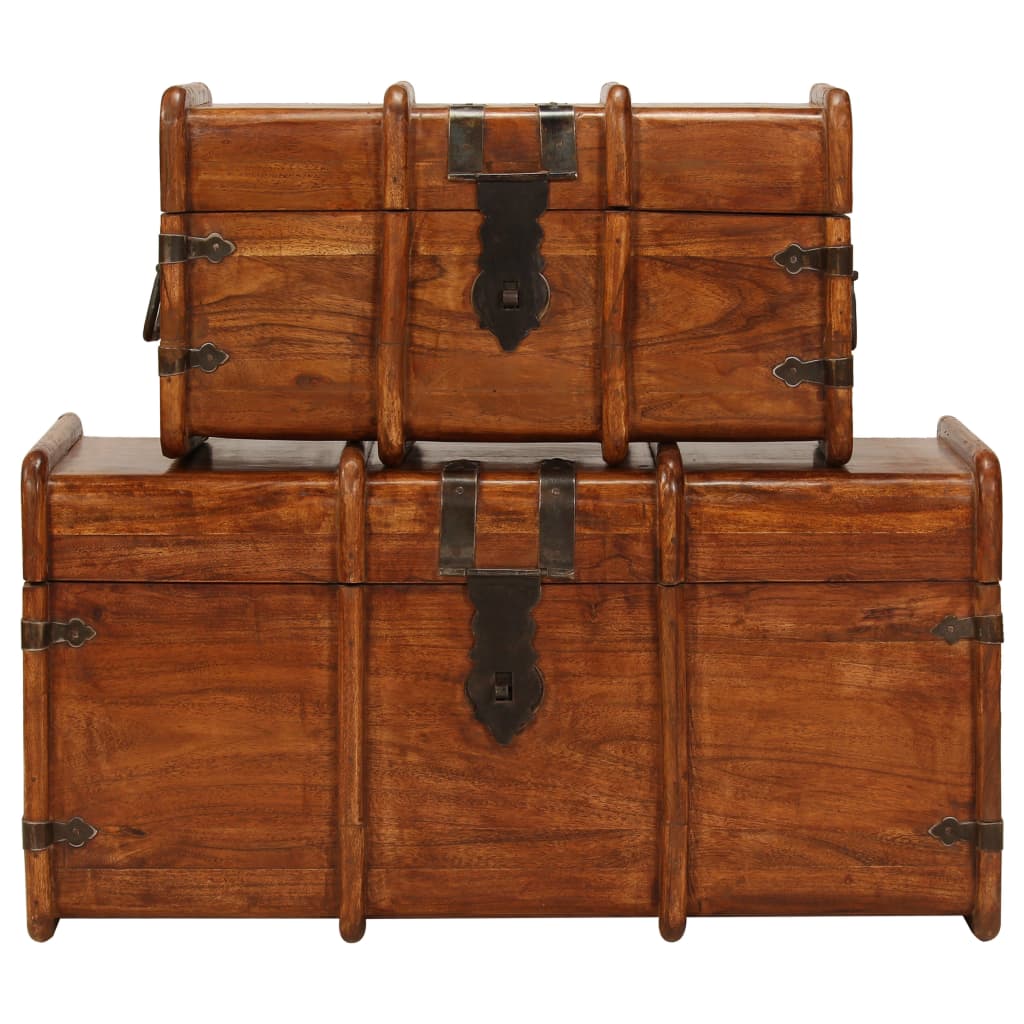 vidaXL Treasure Chest Set 2 Pieces Solid Acacia Wood Honey Finish 6