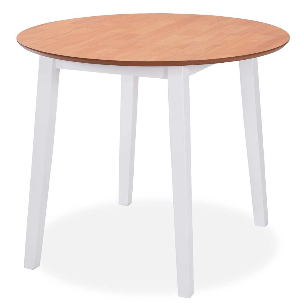 vidaXL Dining Set | White and Natural Wood | MDF Top, Solid Rubberwood Frame 2