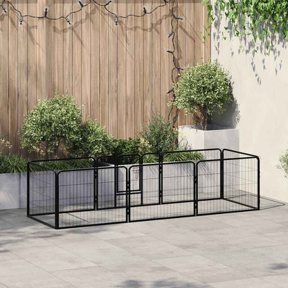 Dog Playpen 8 Panels Steel Black 8-panel