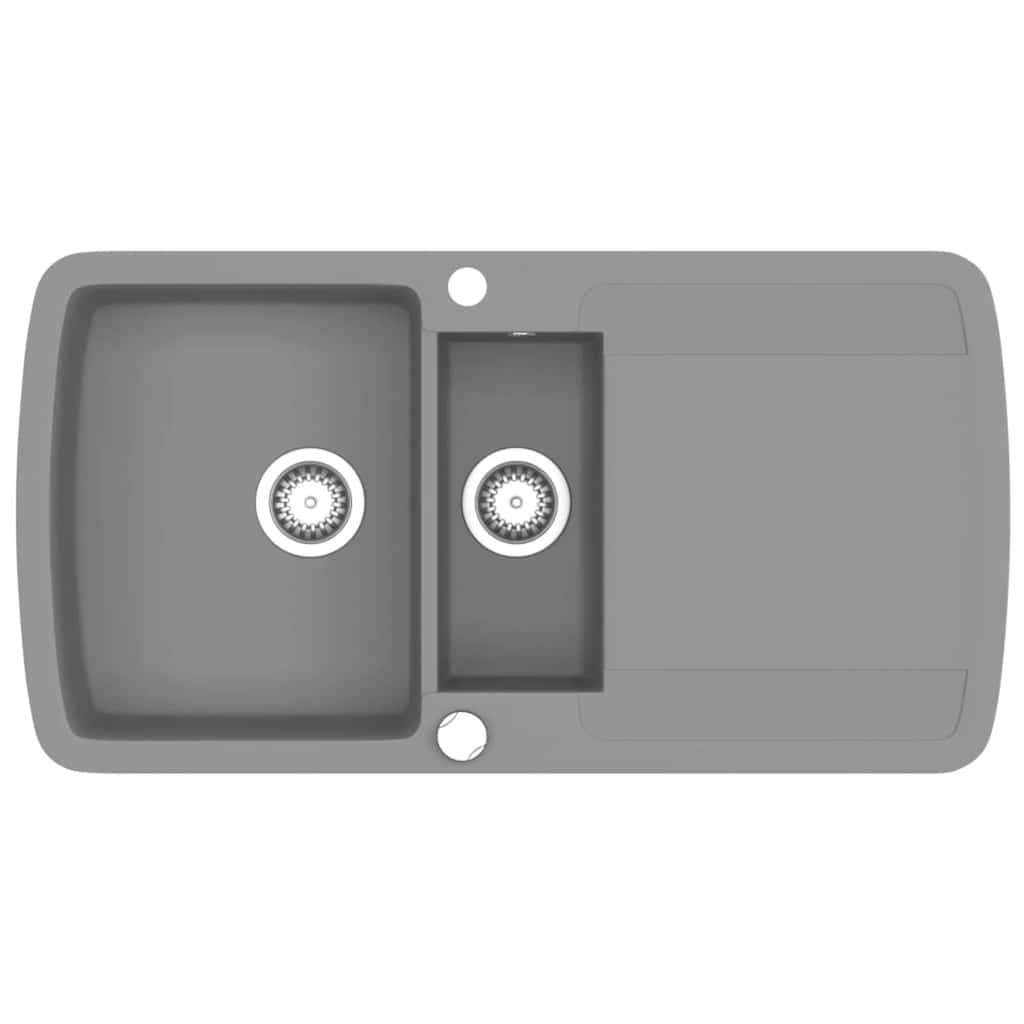 vidaXL Granite Kitchen Sink Double Basin Grey 2