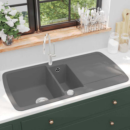 vidaXL Granite Kitchen Sink Double Basin Grey 1