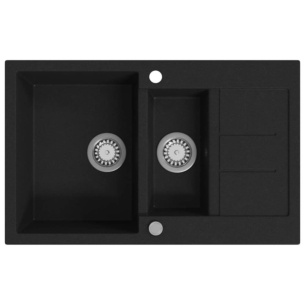 vidaXL Granite Kitchen Sink Double Basin Black 2