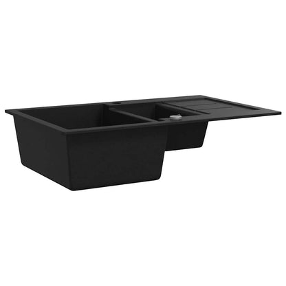 vidaXL Granite Kitchen Sink Double Basin Black 3