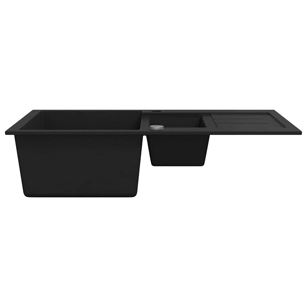 vidaXL Granite Kitchen Sink Double Basin Black 4