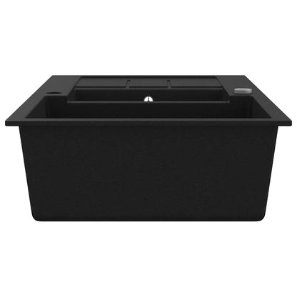 vidaXL Granite Kitchen Sink Double Basin Black 5
