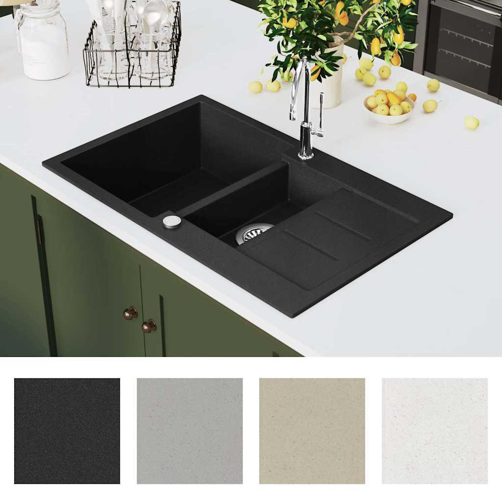 vidaXL Granite Kitchen Sink Double Basin Black 6