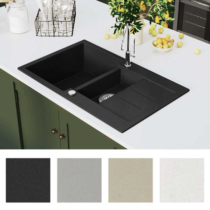 vidaXL Granite Kitchen Sink Double Basin Black 6