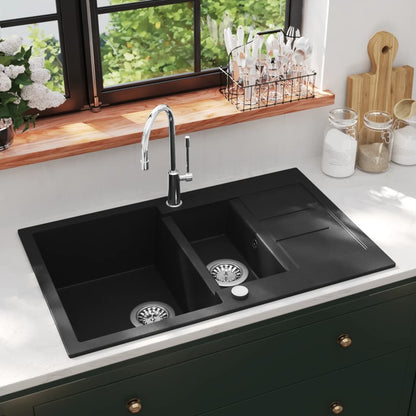 vidaXL Granite Kitchen Sink Double Basin Black 1