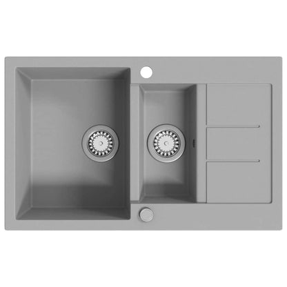 vidaXL Granite Kitchen Sink Double Basin Grey 2