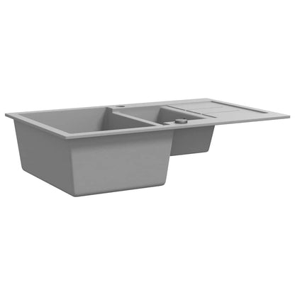vidaXL Granite Kitchen Sink Double Basin Grey 3