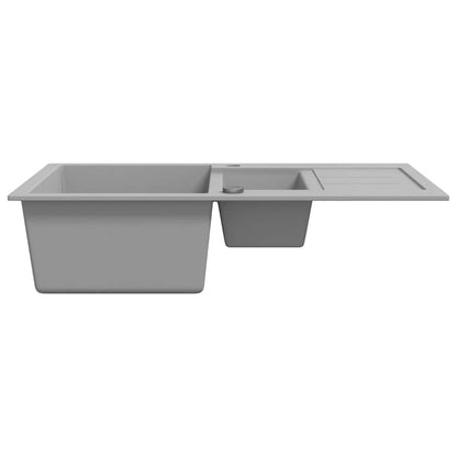 vidaXL Granite Kitchen Sink Double Basin Grey 4