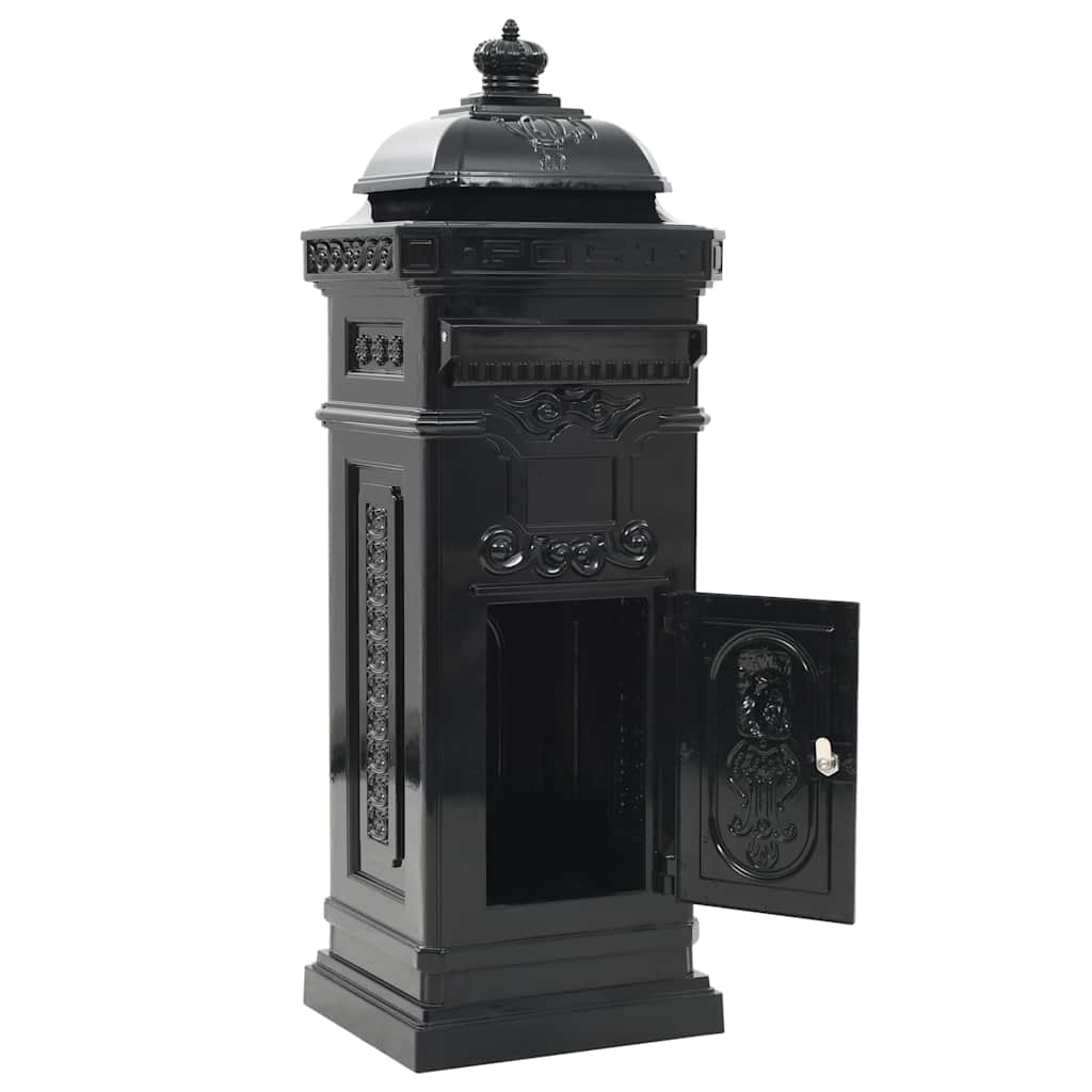 vidaXL Pillar Letterbox | Black | Cast Aluminium | Standard | Locks 4