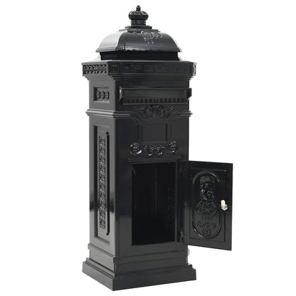 vidaXL Pillar Letterbox | Black | Cast Aluminium | Standard | Locks 4
