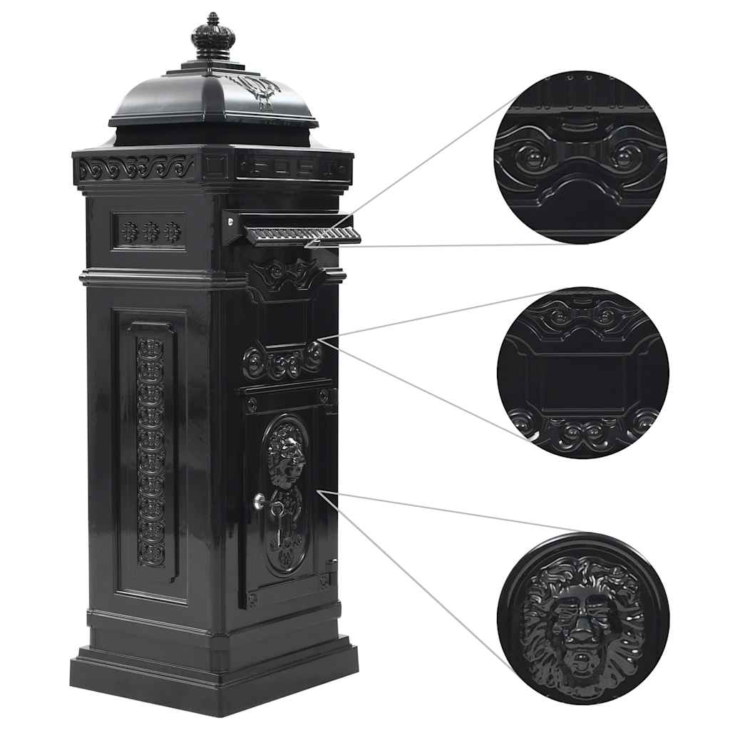 vidaXL Pillar Letterbox | Black | Cast Aluminium | Standard | Locks 5