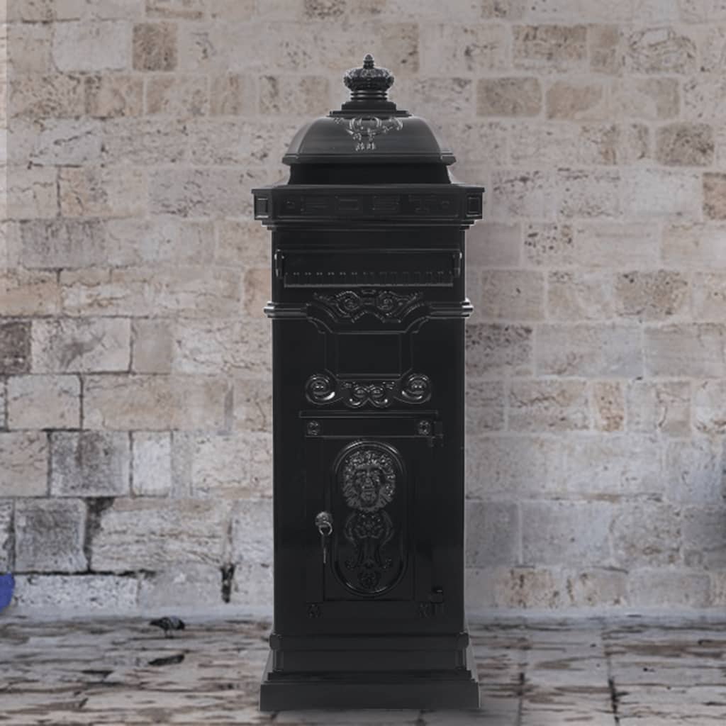 vidaXL Pillar Letterbox | Black | Cast Aluminium | Standard | Locks 1