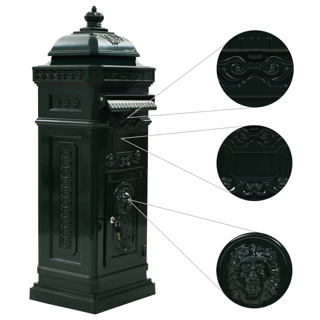 43890 vidaXL Pillar Letterbox Aluminium Vintage Style Rustproof Green 5