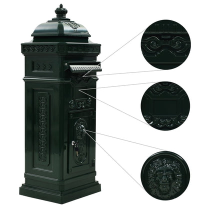 43890 vidaXL Pillar Letterbox Aluminium Vintage Style Rustproof Green 5