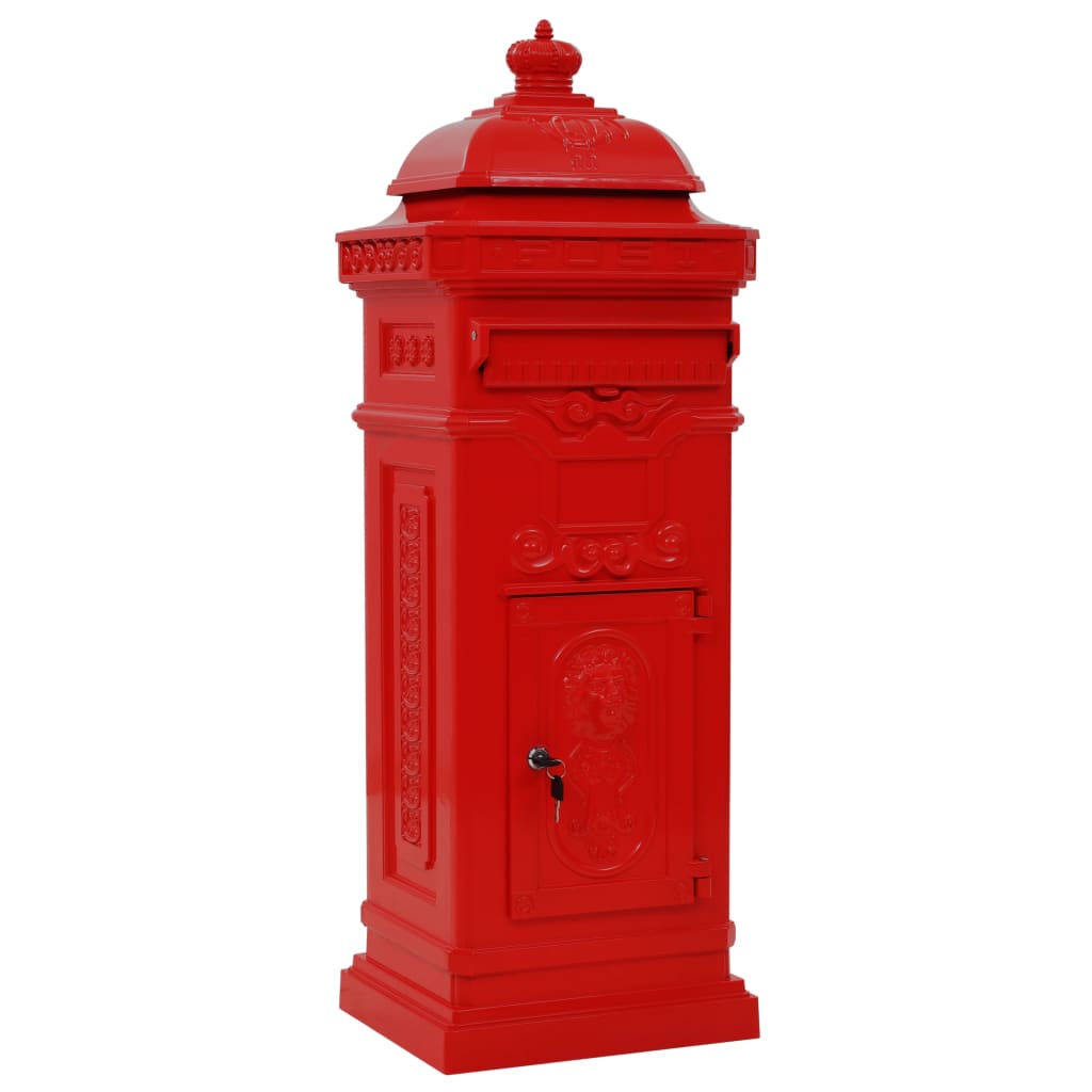 vidaXL Pillar Letterbox | Red | Cast aluminium | Medium |  Decorative Inlays 2