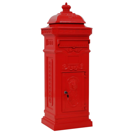 vidaXL Pillar Letterbox | Red | Cast aluminium | Medium |  Decorative Inlays 2