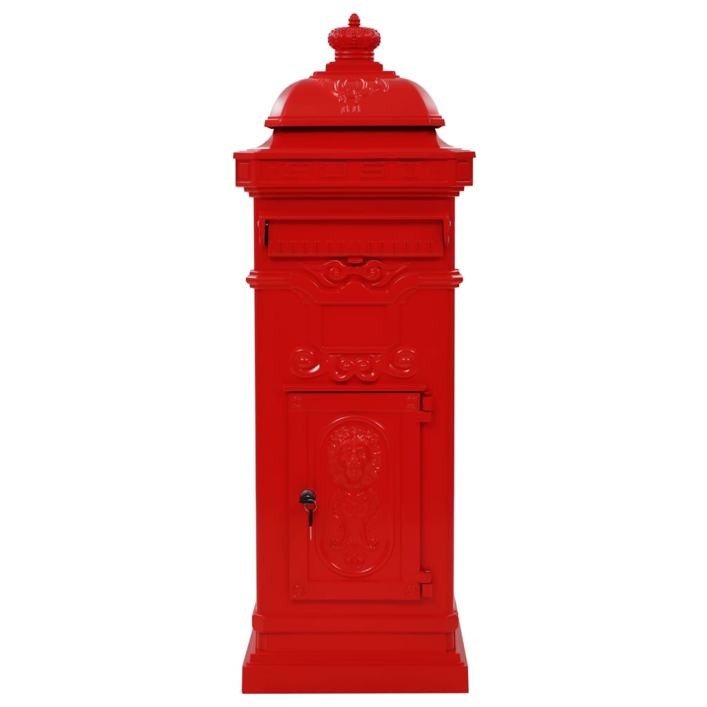 vidaXL Pillar Letterbox | Red | Cast aluminium | Medium |  Decorative Inlays 3