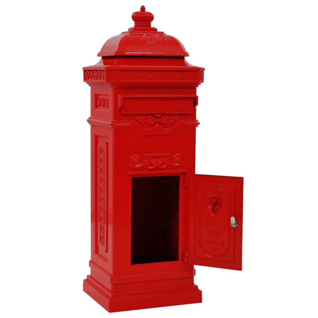 vidaXL Pillar Letterbox | Red | Cast aluminium | Medium |  Decorative Inlays 4