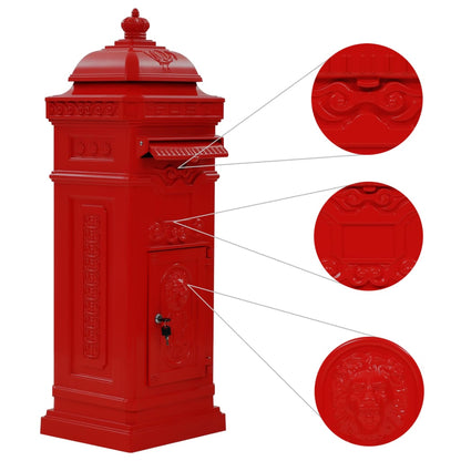 vidaXL Pillar Letterbox | Red | Cast aluminium | Medium |  Decorative Inlays 5
