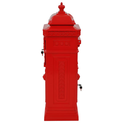 vidaXL Pillar Letterbox | Red | Cast aluminium | Medium |  Decorative Inlays 6